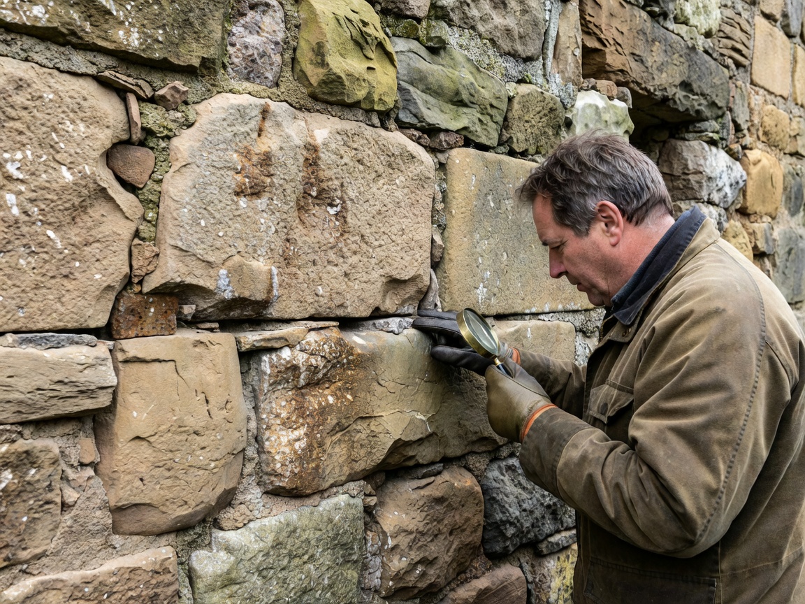 Detailed stonework inspection on a historic castle curtain wall