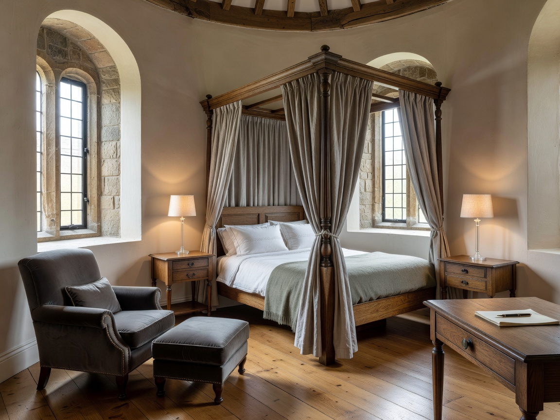 Refined guest suite interior in a refurbished historic turret chamber